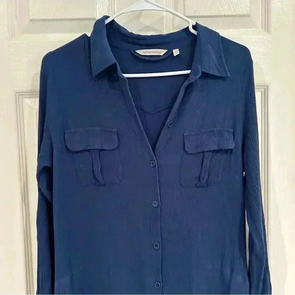 Soft Surrounding Dress Sz M Blue Button Up Collar Shirt Dress Belt Maxi Pockets - Picture 7 of 17